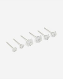 Lovisa - Waterproof Stainless Steel Cubic Zirconia Square Stud Earrings 3-Pack