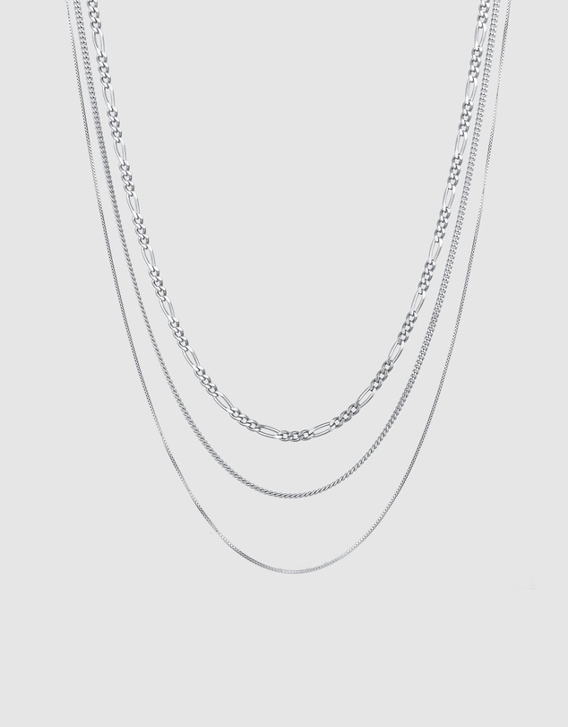Kuzzoi - ICONIC EXCLUSIVE - Mixed Chain Necklace Set in 925 Sterling Silver