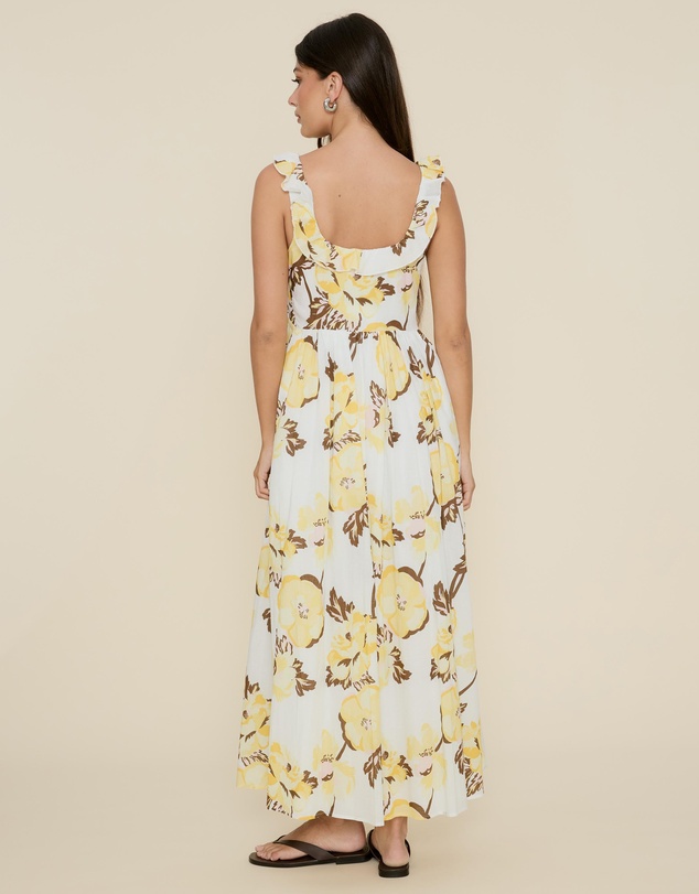 The Fated - Tie Front Ruffle Midi Dress