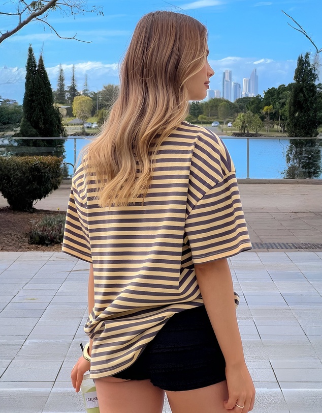 Beginning Boutique - Alba Yellow Stripe Oversized Tee
