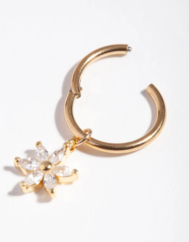 Lovisa - Gold Surgical Steel Cubic Zirconia Flower Belly Ring