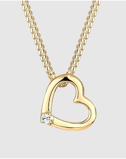Elli Jewelry - Necklace Heart White Crystals 925 Sterling Silver Gold Plated