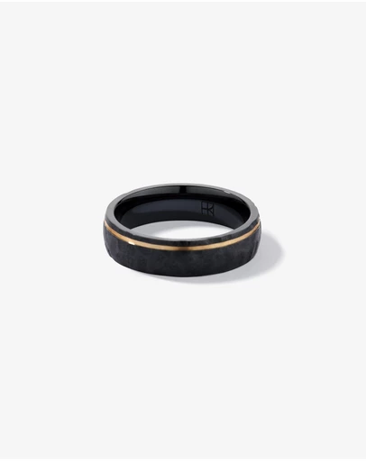 Michael Hill - 6mm Patterned Wedding Band in Black Titanium and 10KT Yellow Gold