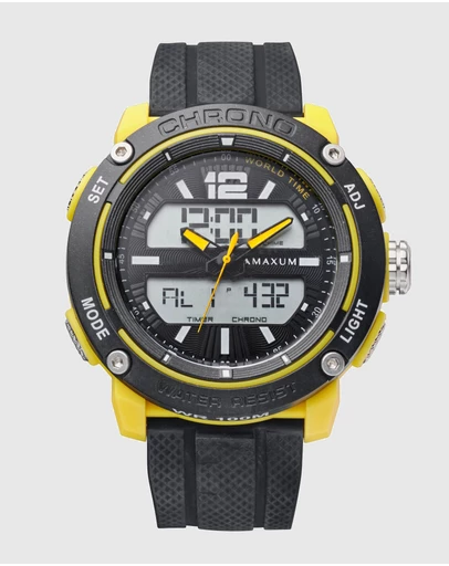 Maxum - CONQUEST Black and Yellow Analogue and Digital Watch