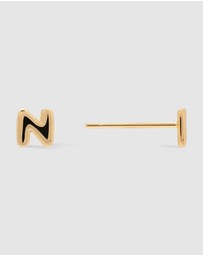 Wanderlust + Co - Alphabet Bubble Gold Stud Earrings - Letter N