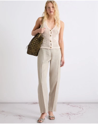 Marella - Linen Tapered Pleat-Front Pants