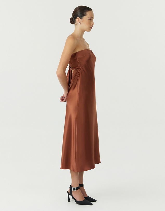 Third Form - Satin Tie Back Strapless Midi Dress