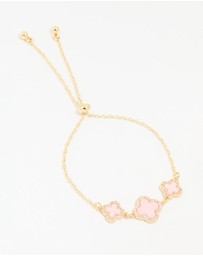 Lovisa - Gold Plated Cubic Zirconia Pink Triple Flower Outline Toggle Bracelet
