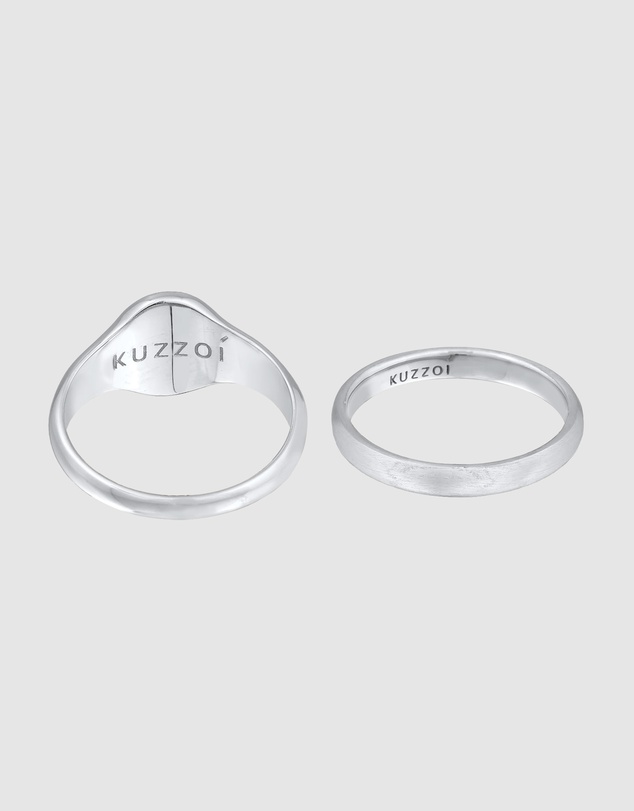 Kuzzoi - ICONIC EXCLUSIVE - Classic Band and Signet Ring Set in 925 Sterling Silver