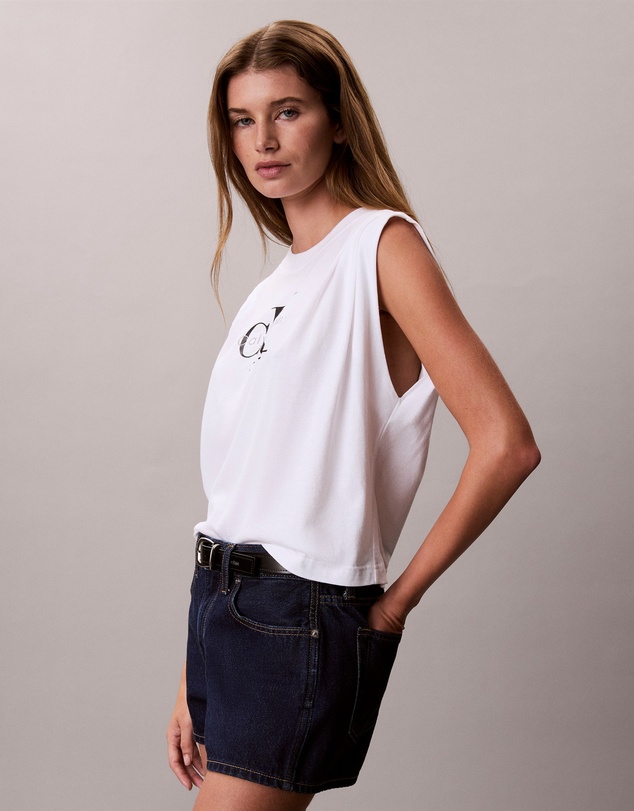 Calvin Klein Jeans - Monologo Pleated Shoulder Sleeveless Tee