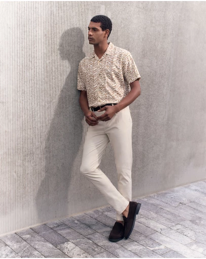 Trenery - Geo Stripe Relaxed Short Sleeve Shirt in Cognac