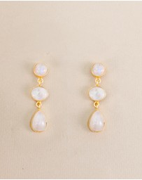 Meshca - 3 Stone Rainbow Moonstone Earrings