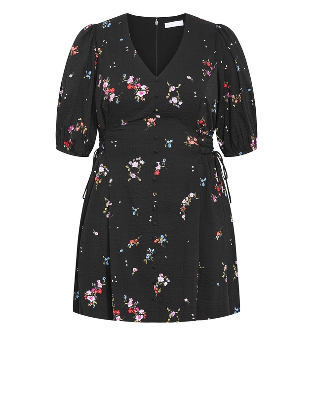 City Chic - Plus size Briella Bouquet Print Mini Dress - black