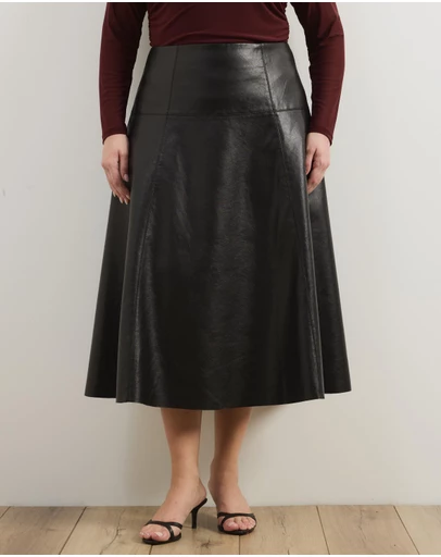 Atmos&Here Curvy - Kori Leather Look Midi Skirt