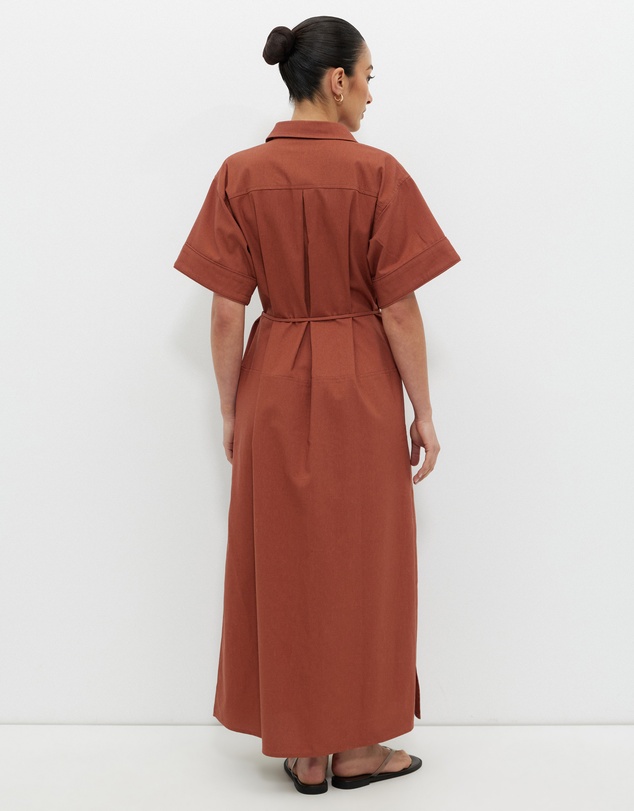 Calli - Linen Blend Seamed Midi Dress