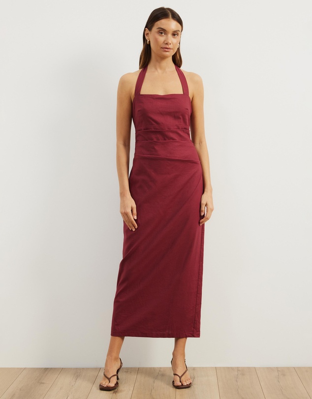 Atmos&Here - Bec Halter Neck Linen Blend Midi Dress