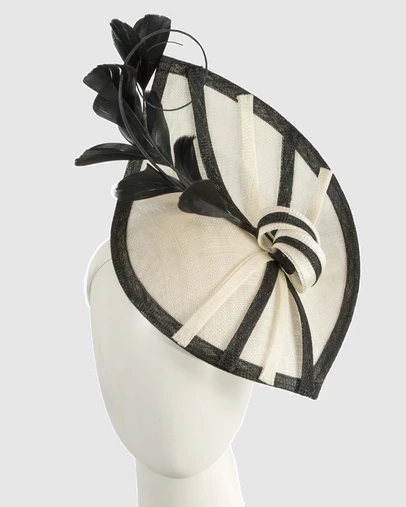 Max Alexander - Cream and Black Sinamay Racing Fascinator