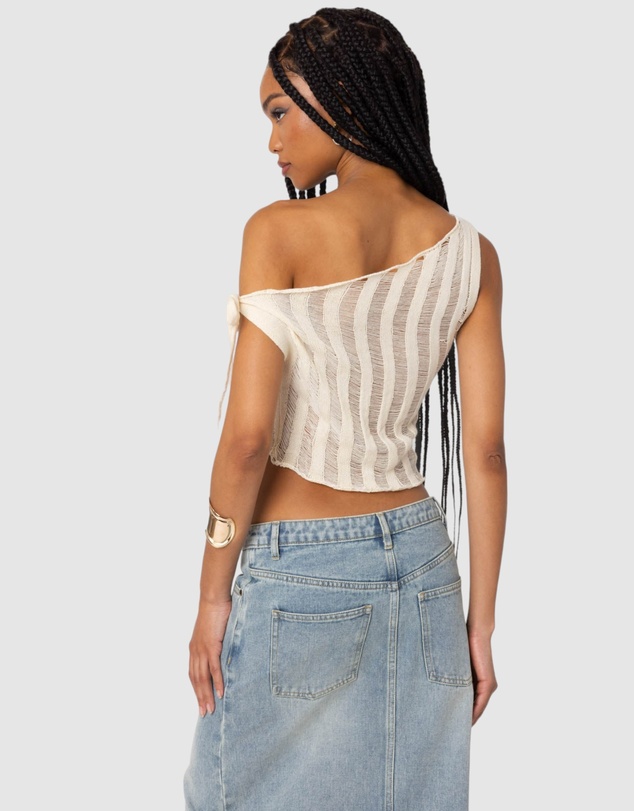 EDIKTED - Tamra Sheer Knit Asymmetric Top