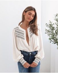 Esther & Co - Dareia Blouse - Cream Print