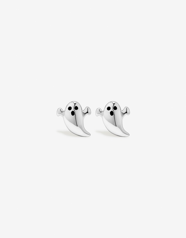Michael Hill - Ghost Halloween Stud Earrings with Black Enamel in Sterling Silver