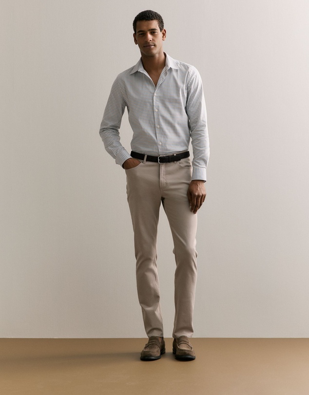 Trenery - Tailored Fit Supima Cotton Micro Check Shirt in White