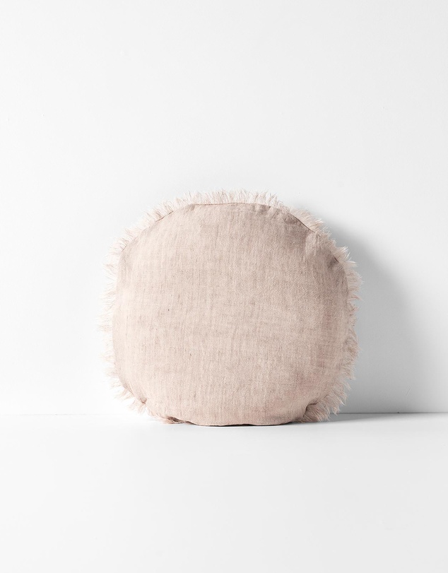 Aura Home - Vintage Linen Fringe Small Round Cushion
