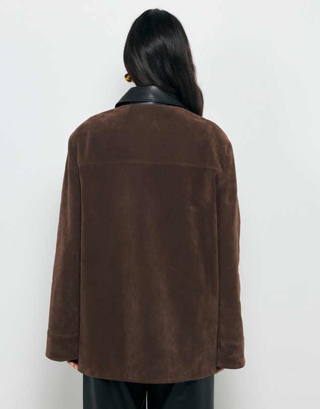 AERE - Contrast Collar Suede Look Jacket
