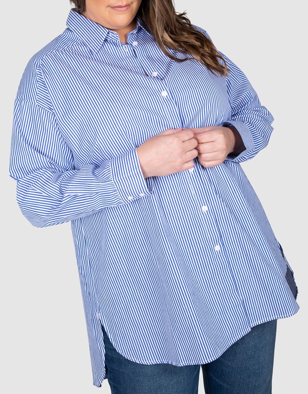 Love Your Wardrobe - Leah Stripe Curved Hem Over Shirt