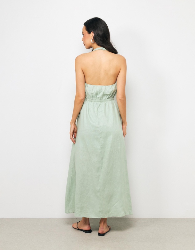AERE - Bria Wrap Halter Linen Maxi Dress