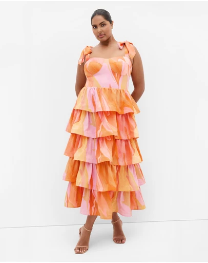 City Chic - Elina Print Tier Maxi Dress - Light Peach
