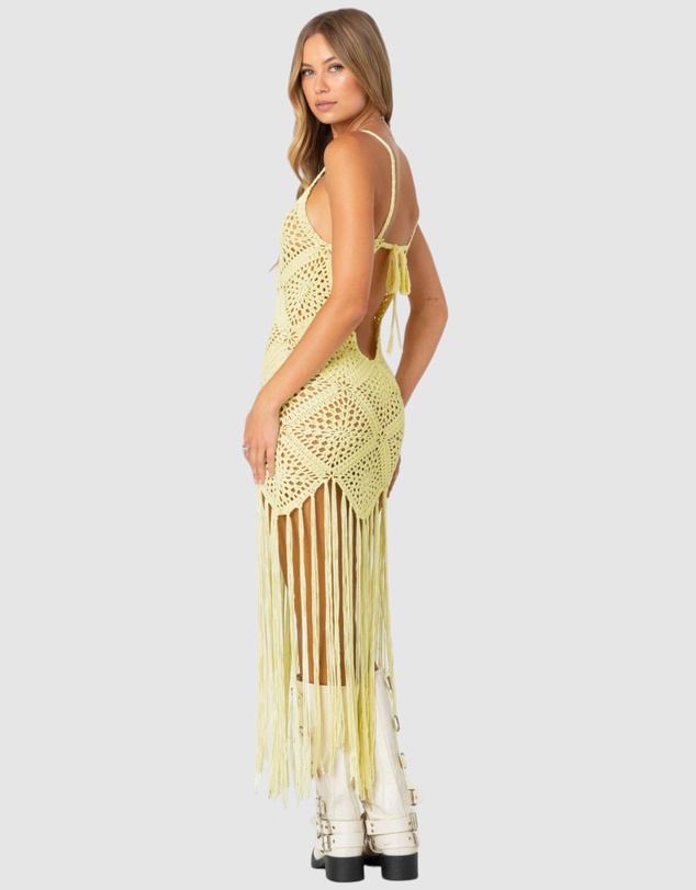 EDIKTED - Fringey Crochet Maxi Dress