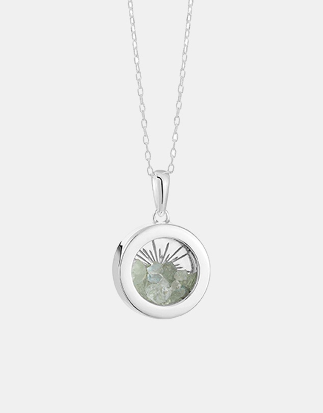 Rachel Jackson - Small Deco Sun Amulet March Birthstone Silver Aquamarine Necklace (Calm & Harmony)