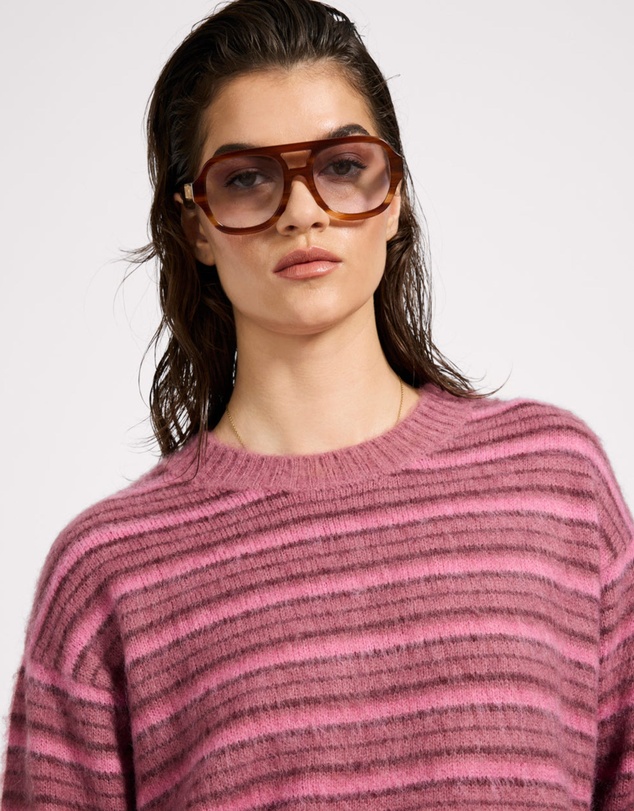 ONE TEASPOON - Striped Fluffy Mohair Knit Sweater - Pink Stripe