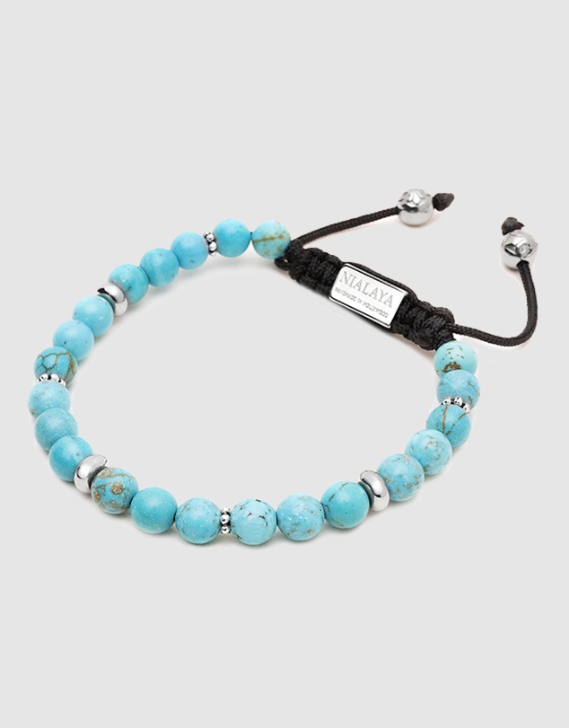 Nialaya Jewellery - Men's Beaded Bracelet with Turquoise and Silver