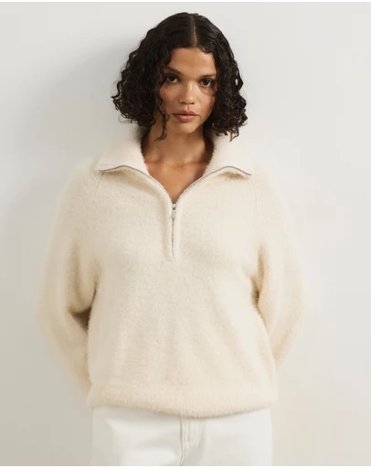 Atmos&Here - Jordie Half Zip Fluffy Turtleneck Sweater