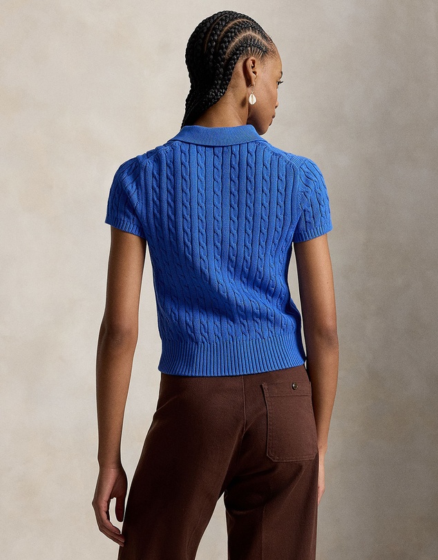 Polo Ralph Lauren - Cable-Knit Cotton Cropped Polo Shirt - ICONIC EXCLUSIVE