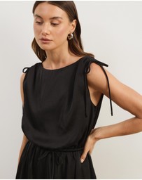 Atmos&Here - Danni Satin Shoulder Tie Midi Dress