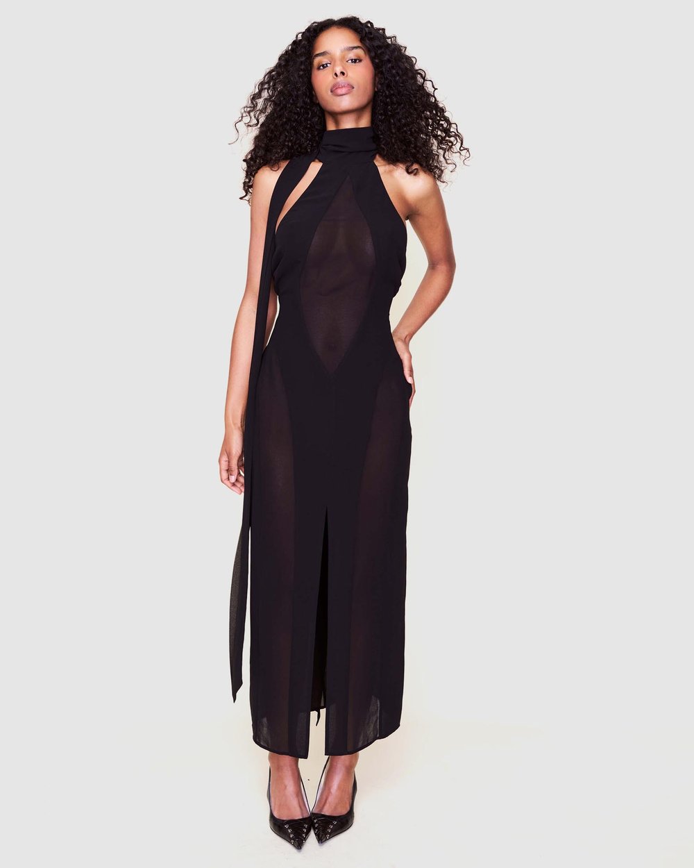 koemi sheer panel dress in black guizio by Online | THE ICONIC LowStock:44415601737779 Haggar Black Premium Comfort Color:Pink Nude Item not sold as
