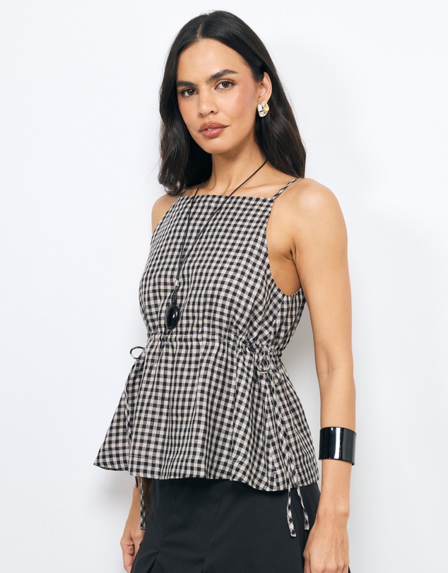 AERE - Florence Gingham Linen Top