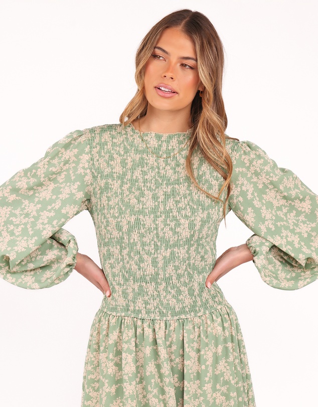 Petal & Pup - Ashara Long Sleeve Midi Dress - Green Floral