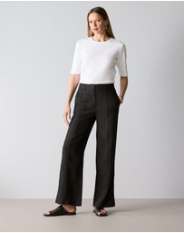 Trenery - Linen Pintuck Detail Wide Leg Pant in Black