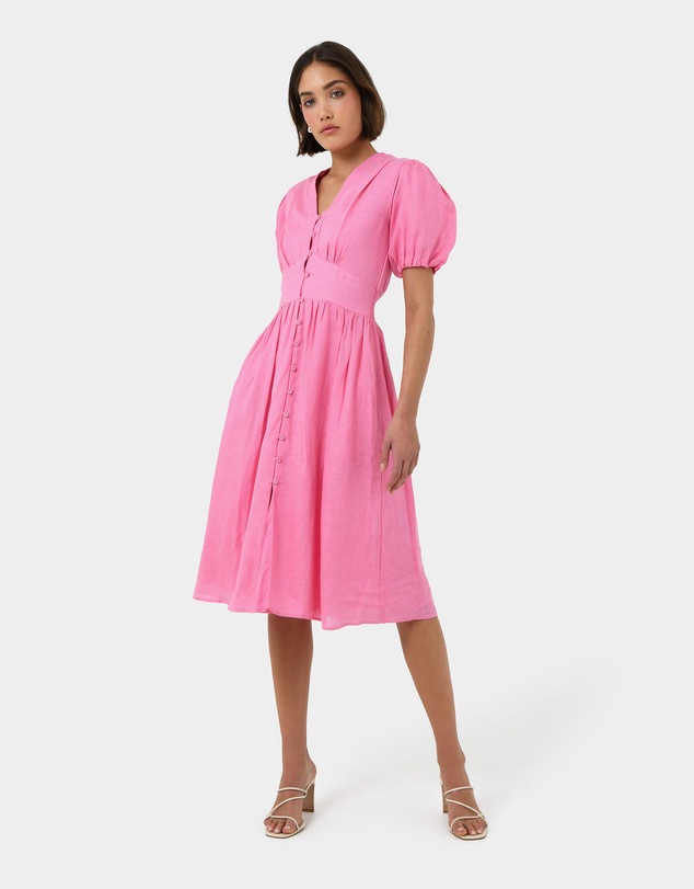 Forcast - Fernanda Linen Puff Sleeve Dress