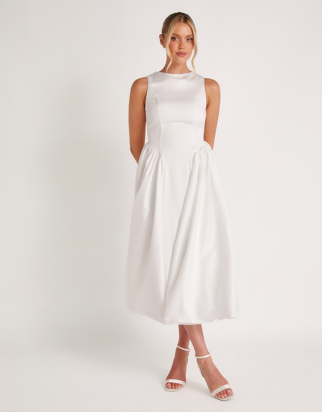 Six Stories - Drop Waist Midi Dress with Volume Skirt