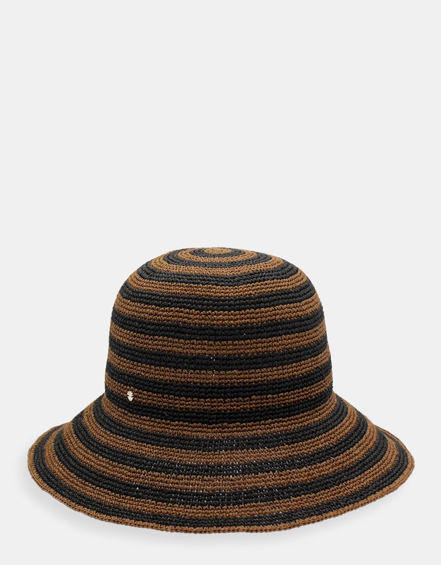 Morgan & Taylor - Dune Crochet Straw Bucket Hat in Brown and Black Stripe