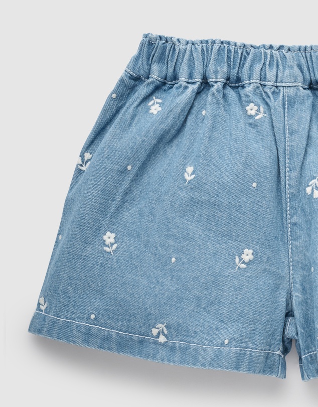 Purebaby - Denim Embriodered Shorts-Kids-Babies
