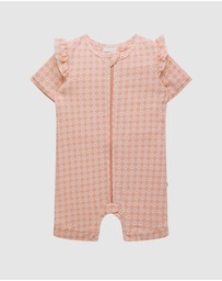 Kynd Baby - Day Or Night Short Sleeve Frill Onesie in Heart Gingham
