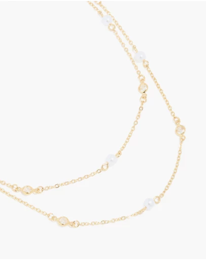 Lovisa - Gold Plated Cubic Zirconia & Pearl Layered Necklace