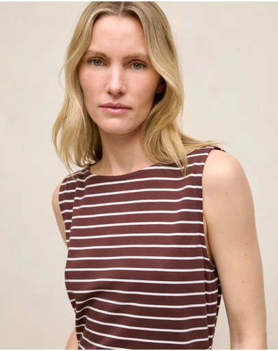 Trenery - Modal Cotton Stripe Boatneck Tank in Espresso