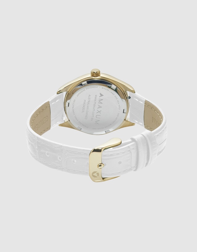 Maxum - Sydney - White Dial, Gold Tone Case & White Leather Band