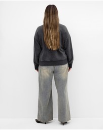 City Chic - Plus size Bliss Half Zip Sweatshirt - charcoal